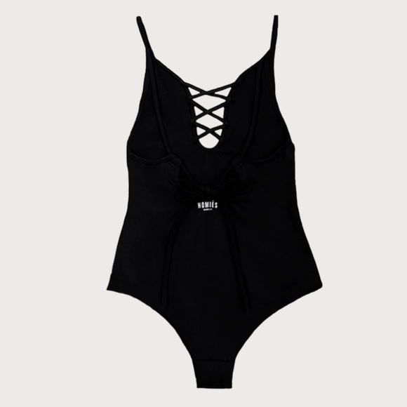 One piece black lace up swimsuit size xs cheeky low open back homies Marbella - Picture 5 of 5